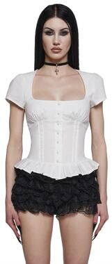 NWT Dolls Kill Widow Shadow Seduction White Poplin Blouse Goth Women XL Milkmaid